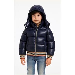 Burberry Boys' Josiah Down Filled Hooded Blue Puffer Jacket Kids Size 8